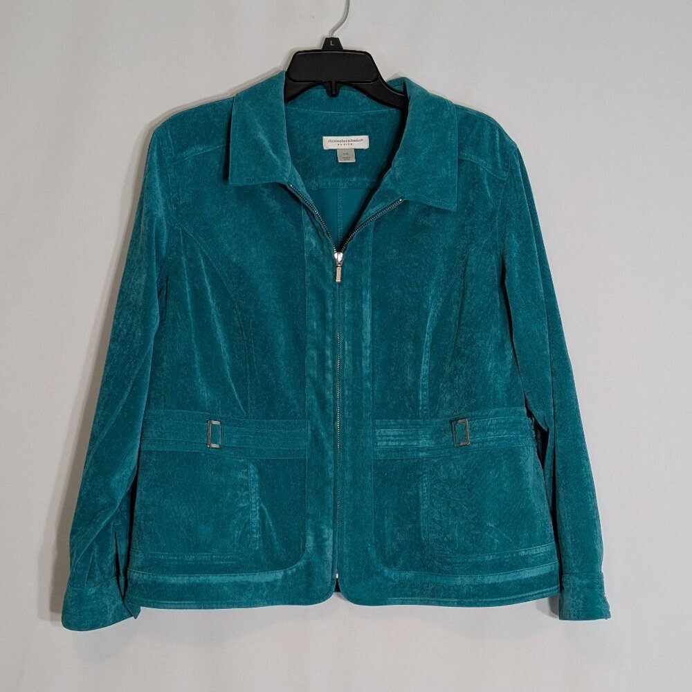 CHRISTOPHER & BANKS Teal Fine-Wale Corduroy Zippered Casual Jacket; Size P XL